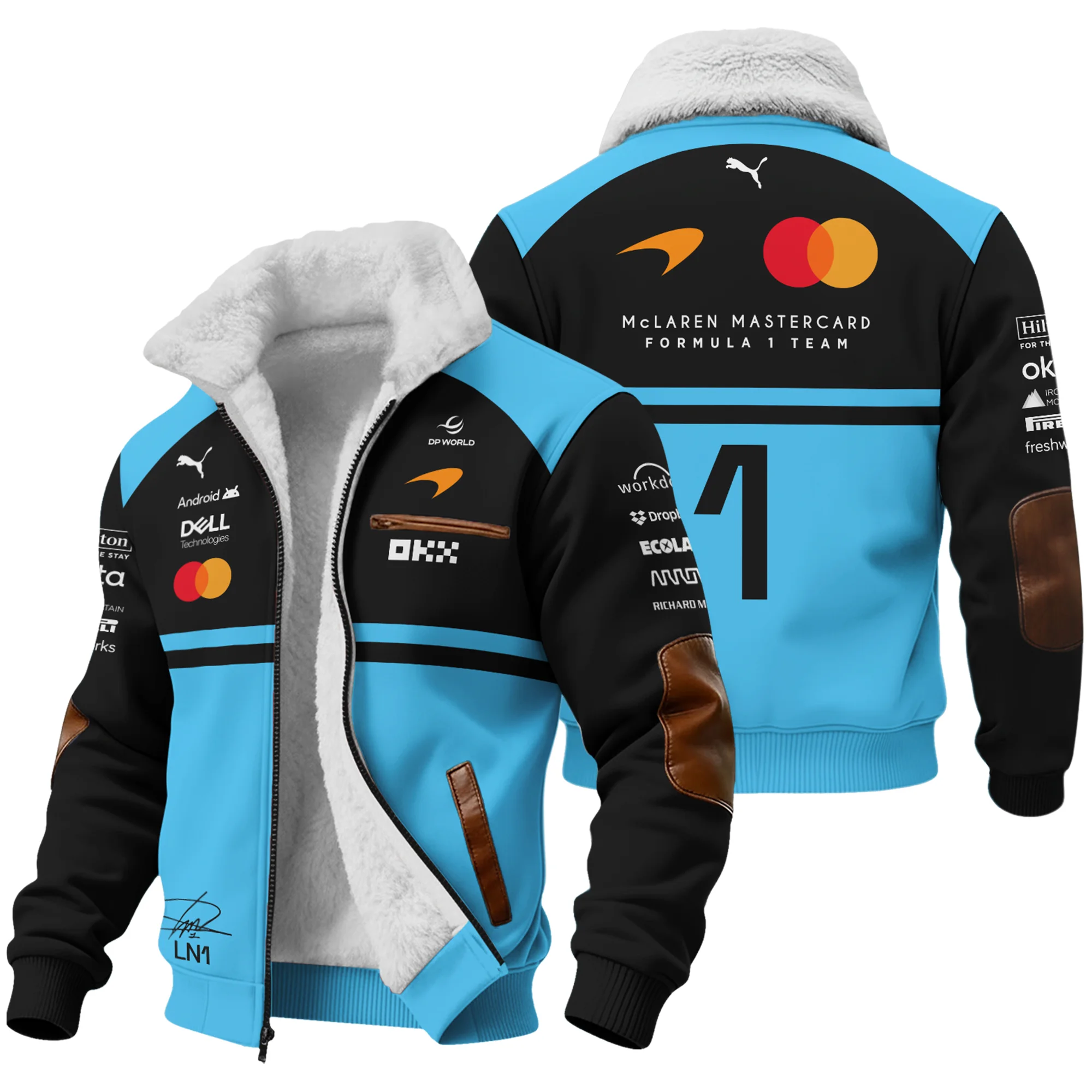 2026 Lando Norris 1 McLaren F1 Teamwear Fleece Jacket BLNR25326A3FJ - Cyan
