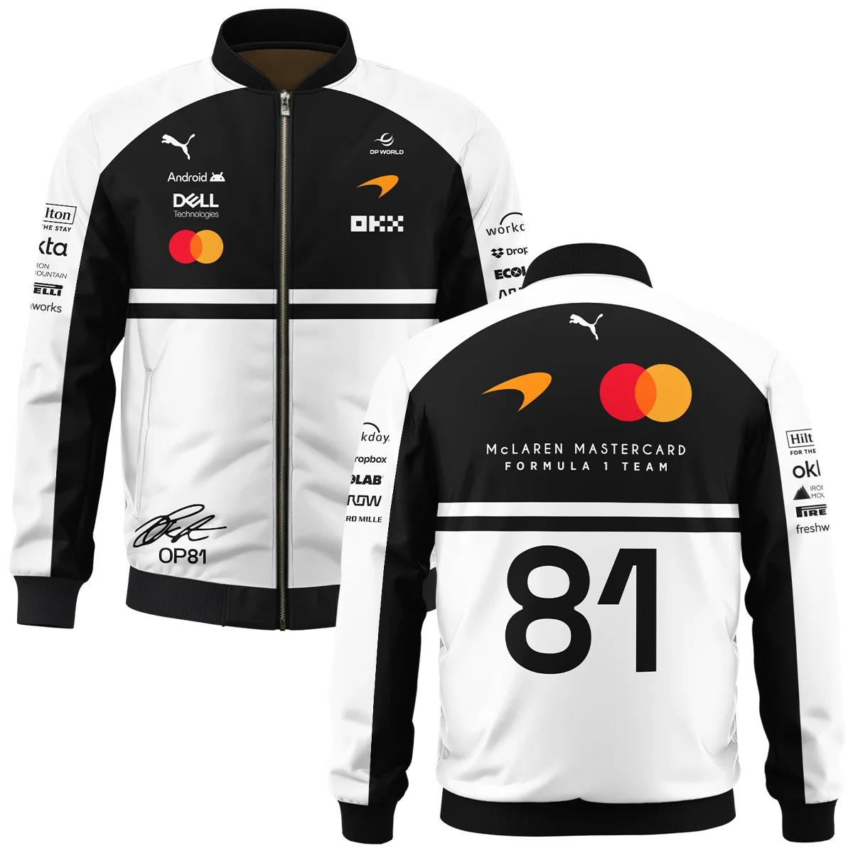 2026 Oscar Piastri 81 McLaren F1 Teamwear Bomber BLOP25326A2BB - White