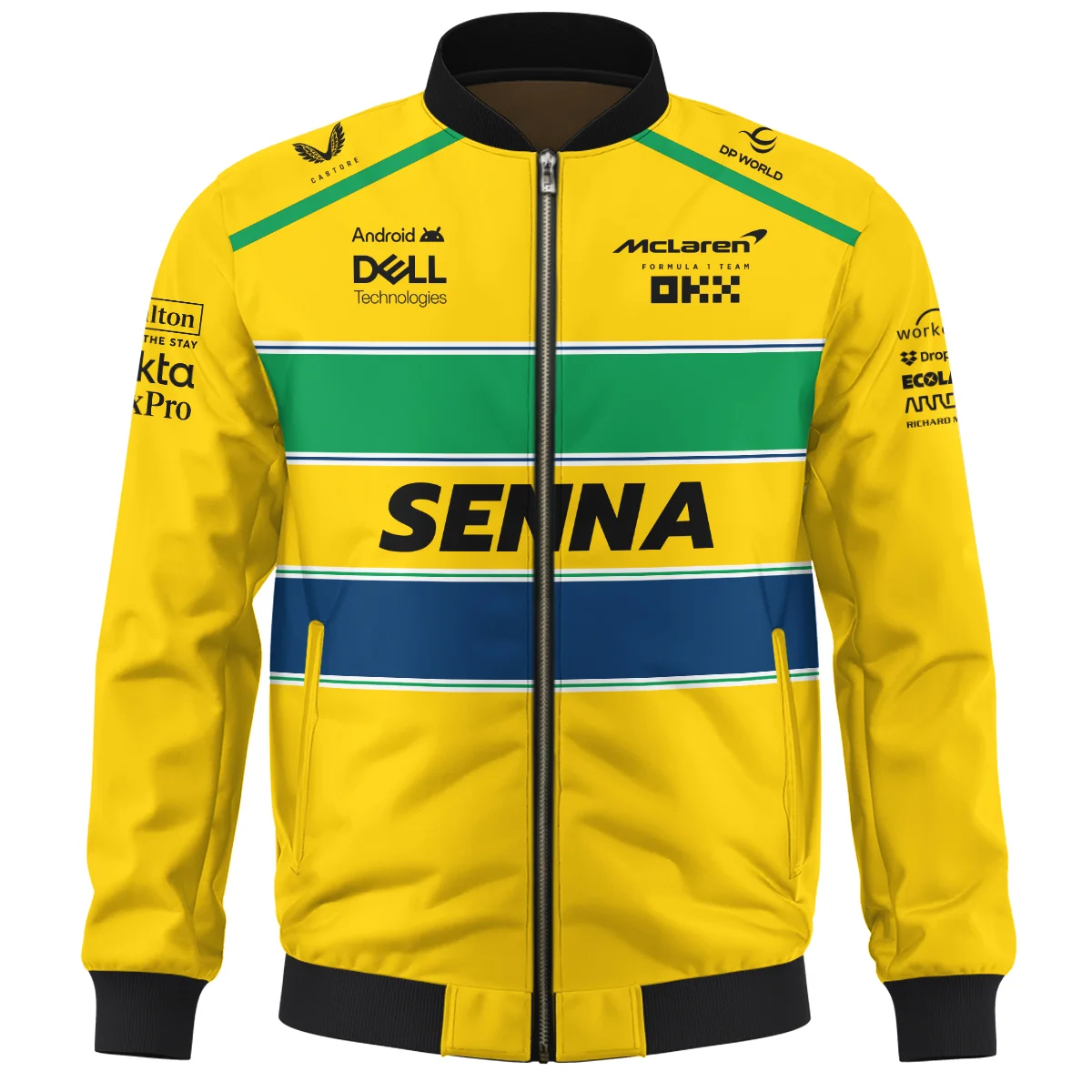 Ayrton Senna Flag And Helmet McLaren F1 Bomber BLF13625A4BB - Image 2