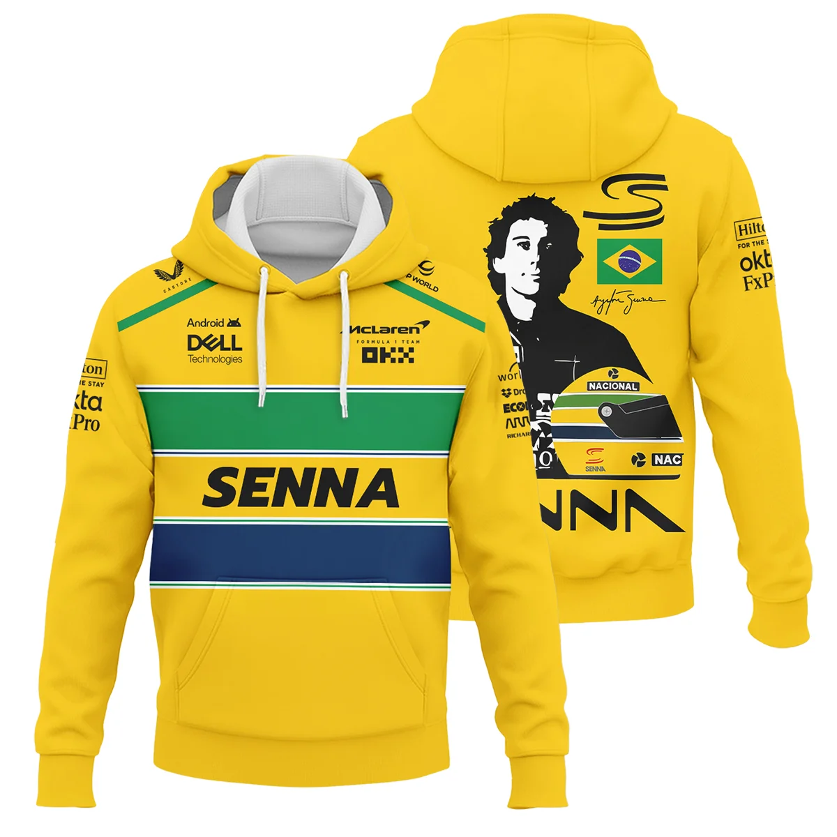 Ayrton Senna Flag And Helmet McLaren F1 Hoodie BLF13625A4HD - Pit Lane Clothing