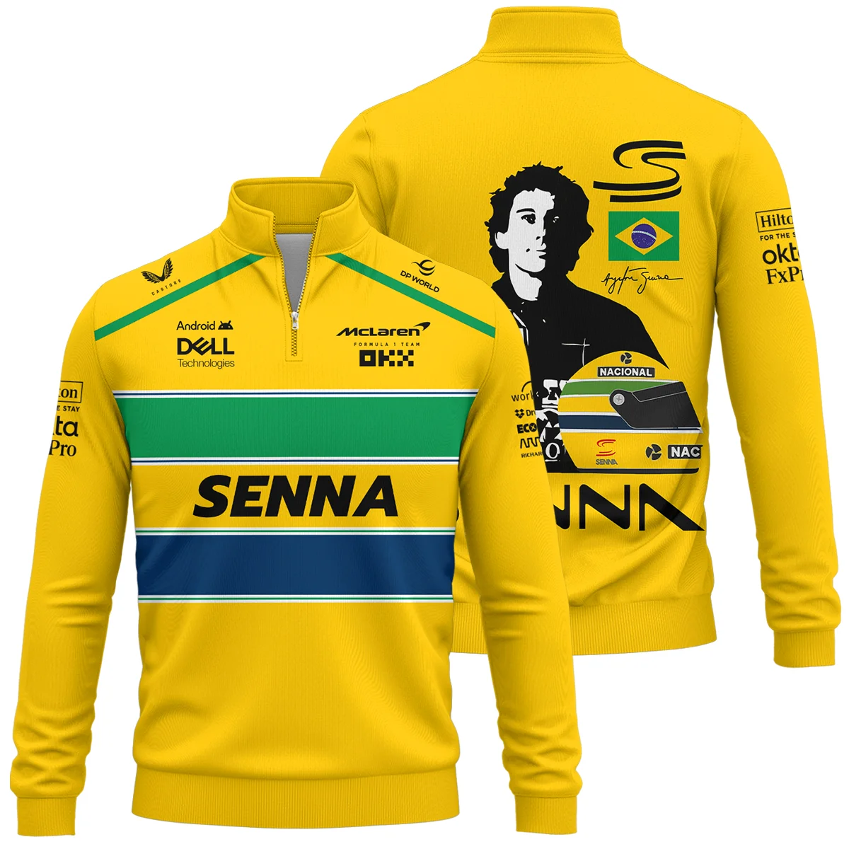 Ayrton Senna Flag And Helmet McLaren F1 Quarter-Zip Sweatshirt BLF13625A4QZS - Racing Lifestyle Clothing