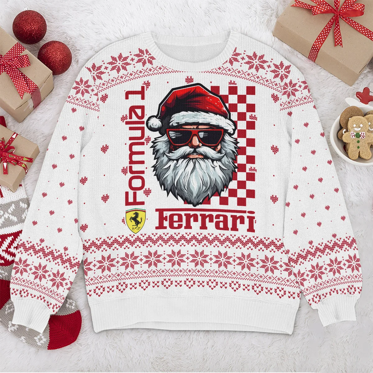 Badass Santa Racing Ferrari Formula 1 - Ugly Sweater BLVAF1220925A27FRR - Image 4