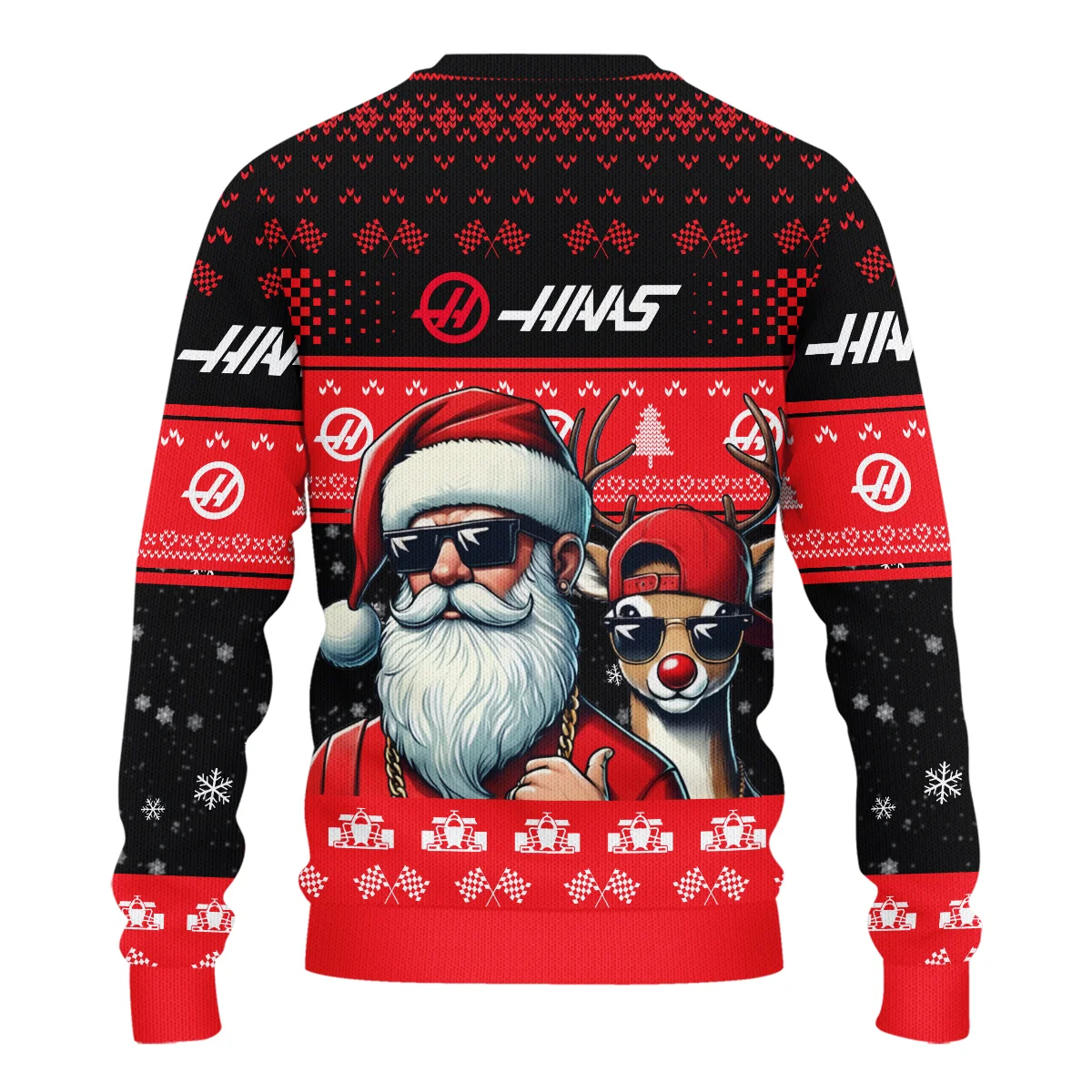 Badass Santa Reindeer Haas Formula 1 - Ugly Sweater BLVAF1220925A23HAAS - Image 3
