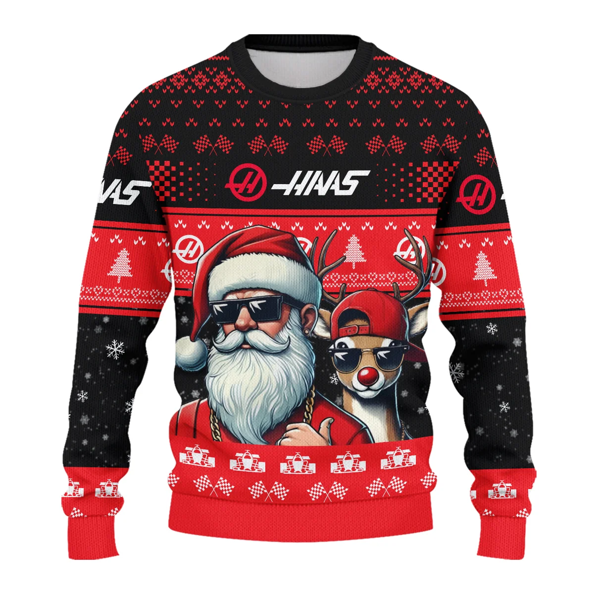 Badass Santa Reindeer Haas Formula 1 - Ugly Sweater BLVAF1220925A23HAAS - Image 2