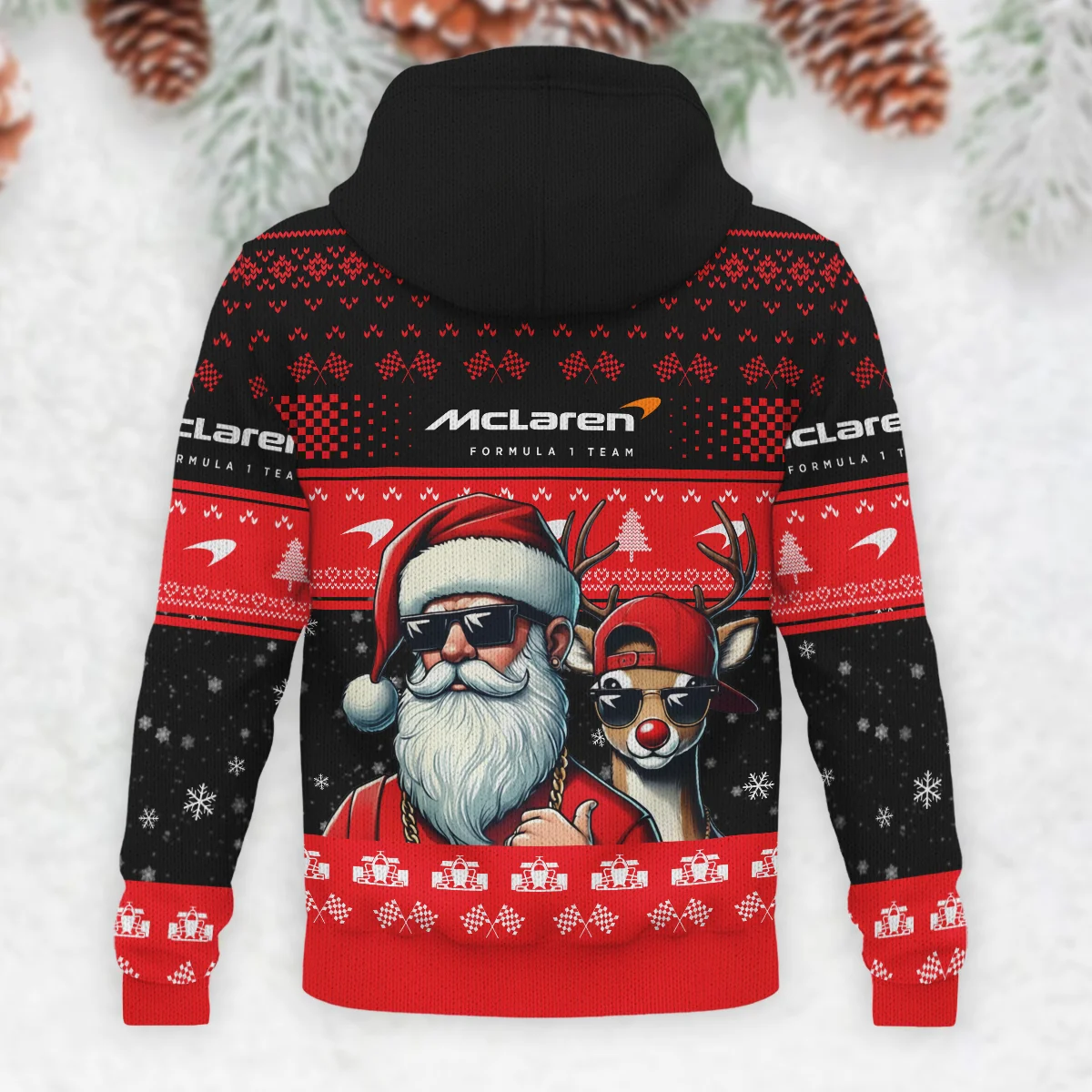 Badass Santa Reindeer McLaren Formula 1 - Knitted Hoodie BLVAF12209250A23MCL - Image 3