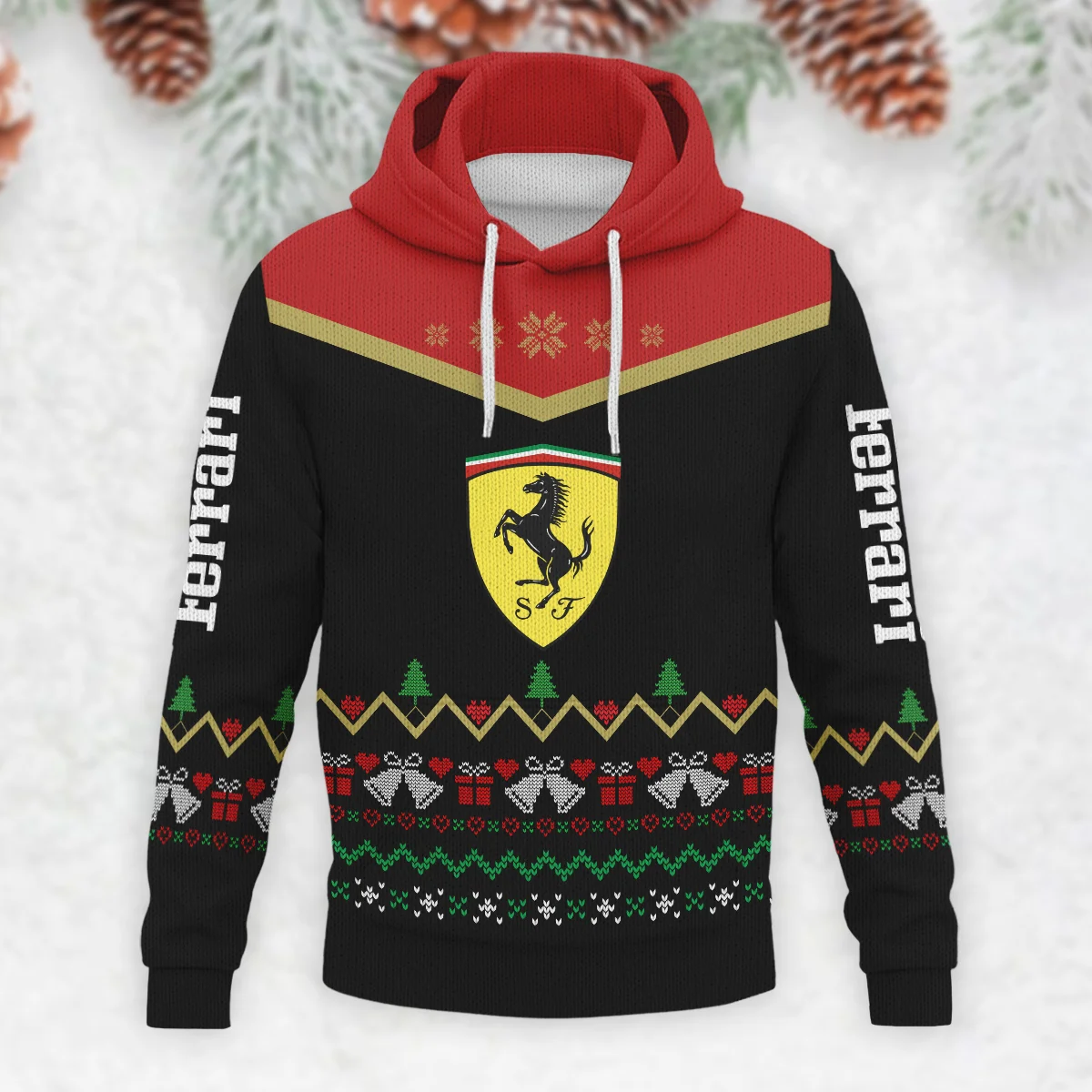 Christmas Gift Ferrari Formula 1 - Knitted Hoodie BLVAF12209250A7FRR - Image 2