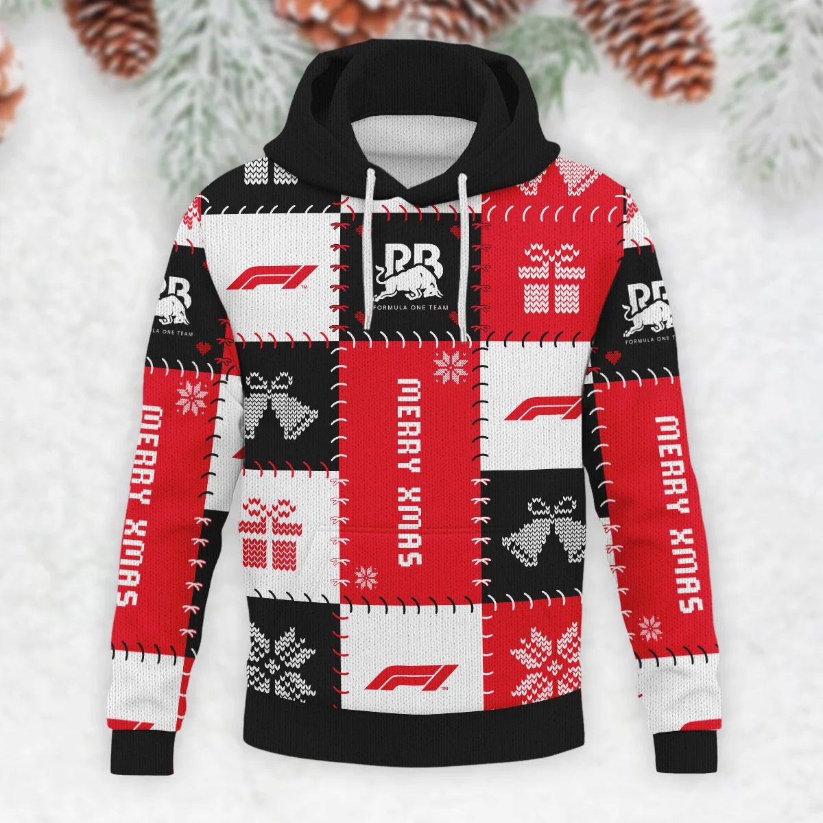 Christmas Pattern Racing Bulls Formula 1 - Knitted Hoodie BLVAF12209250A9RAC - Image 2