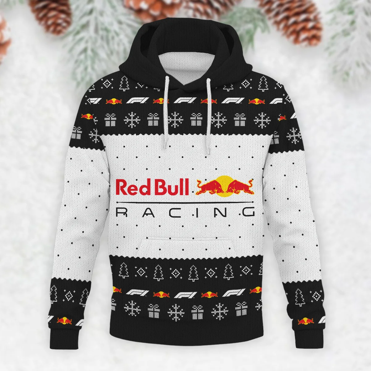 Christmas Pattern Red Bull Racing Formula 1 - Knitted Hoodie BLVAF12209250A1RBR - Image 2