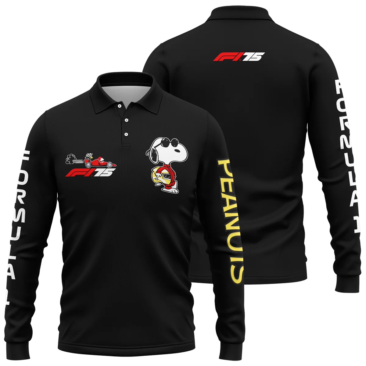 F1 x Snoopy Peanuts Pit Crew Joe Cool Long Polo Shirt BLF112925A1LPL - Motorsport Lifestyle Wear