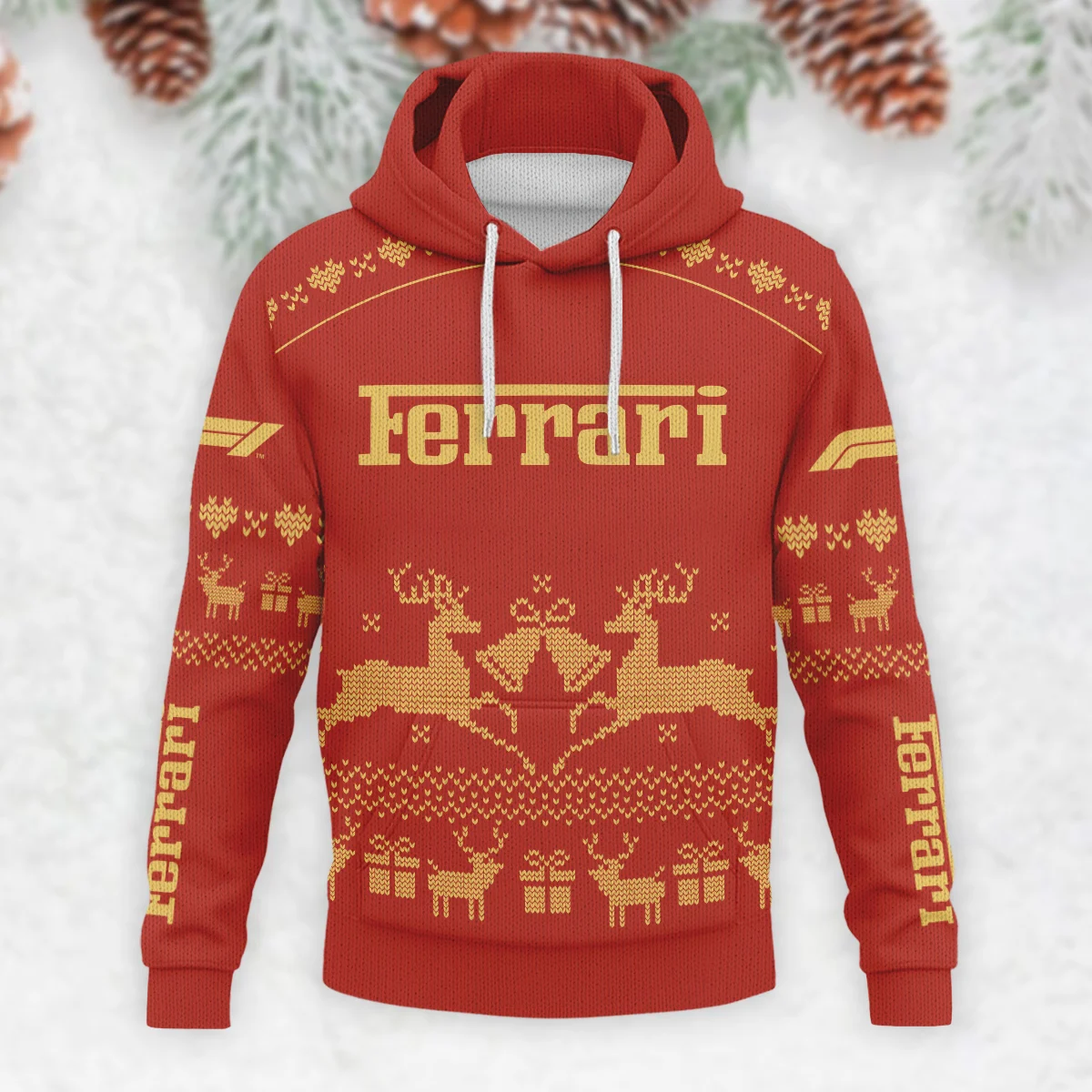 Festive Christmas Ferrari Formula 1 - Knitted Hoodie BLVAF12209250A6FRR - Image 2