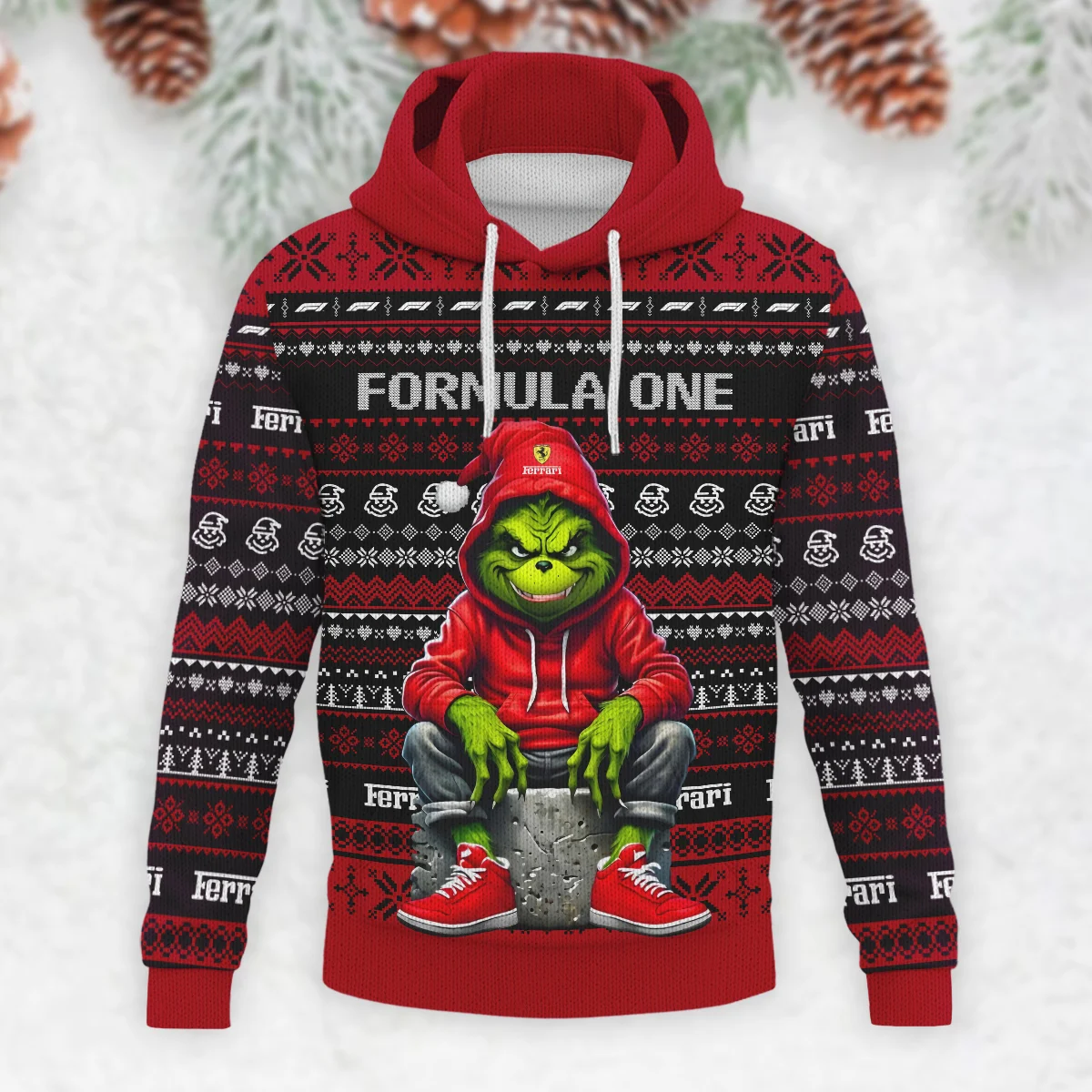 Grinch x Ferrari Formula 1 - Knitted Hoodie BLVAF12209250A18FRR - Image 2