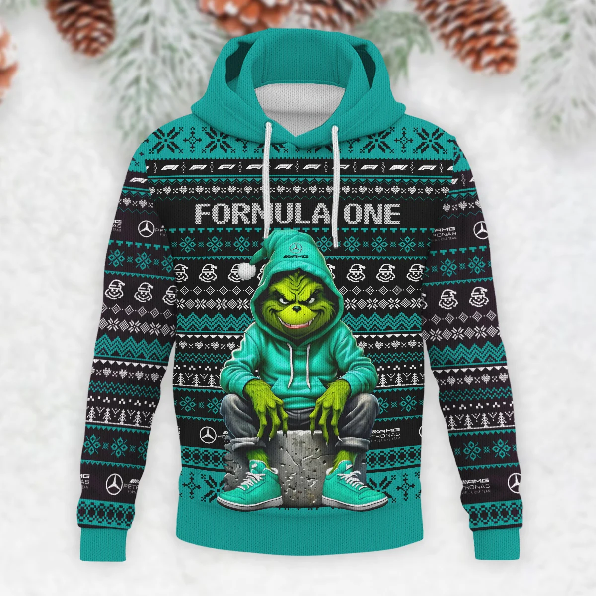 Grinch x Mercedes Formula 1 - Knitted Hoodie BLVAF12209250A18MER - Image 2