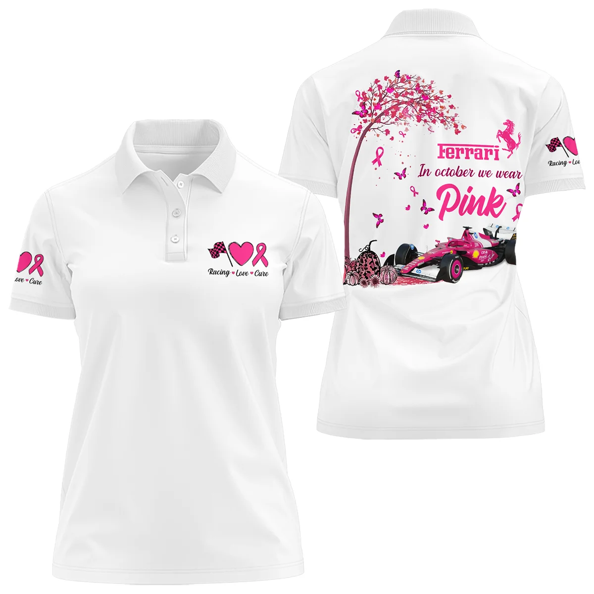In October We Wear Pink Ferrari Women Polo Shirt BLFRR7925A1PL - F1 Fan Gear