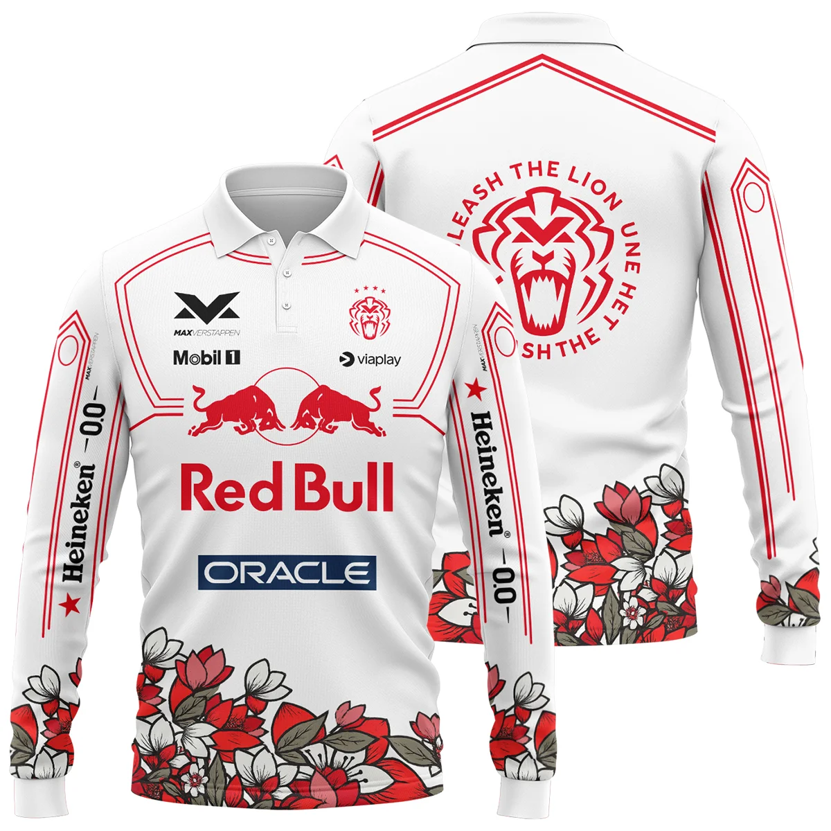 Japanese GP Unleash The Lion Max Verstappen Red Bull Racing F1 Long Polo Shirt BLVAMV281125A5LPL - Pit Lane Clothing