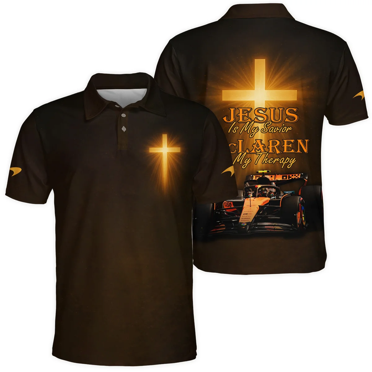 Jesus is my Savior McLaren is my Therapy - Polo Shirt BLMCL251025A1PL - Race Day Design