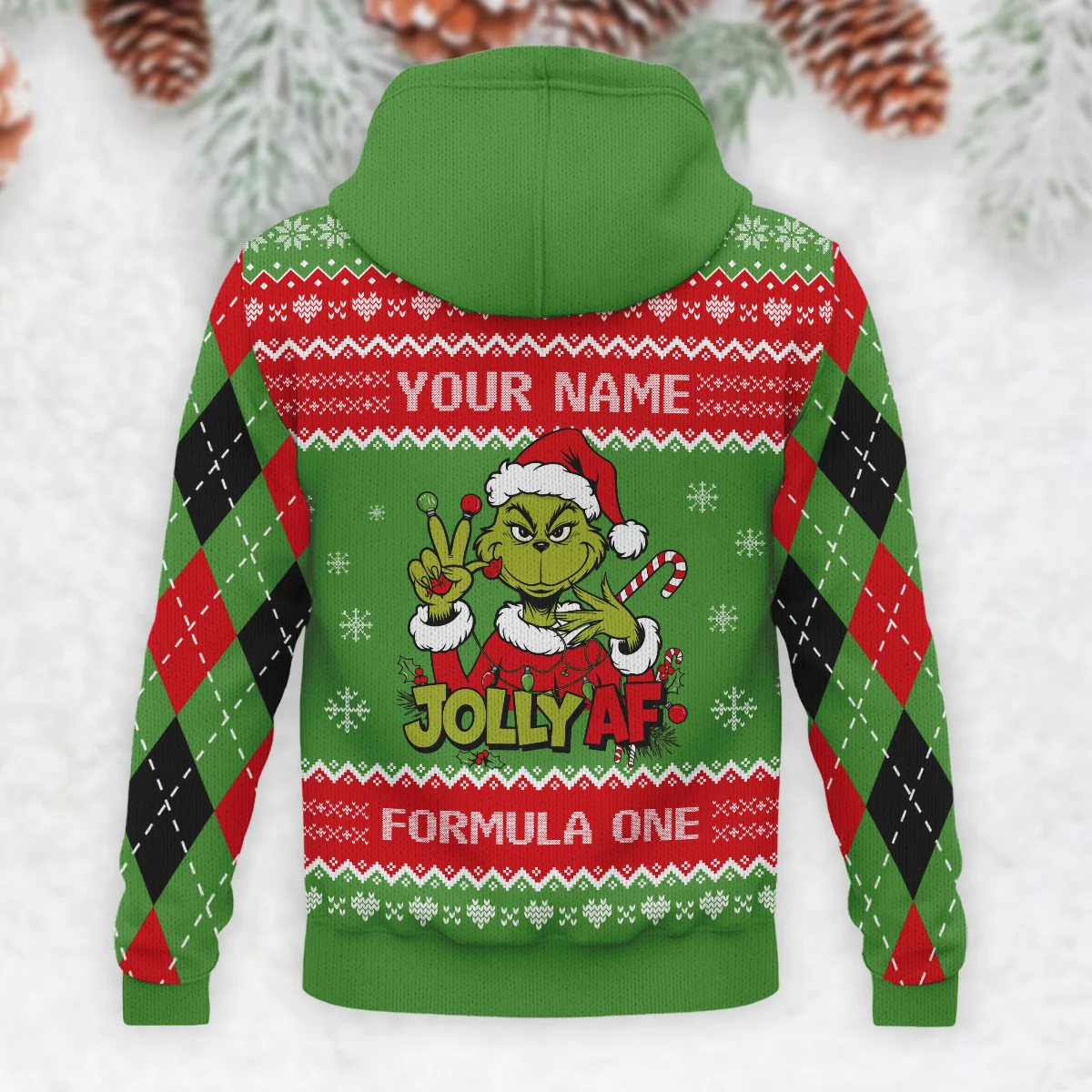 Jolly AF The Grinch Ferrari Formula 1 - Knitted Hoodie BLVAF12209250A16FRR - Image 3