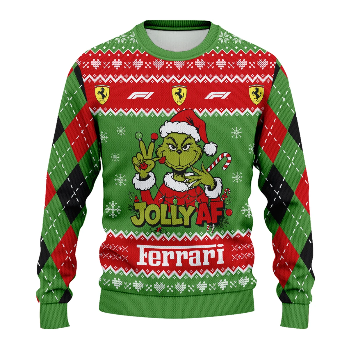 Jolly AF The Grinch Ferrari Formula 1 - Ugly Sweater BLVAF1220925A16FRR - Image 2