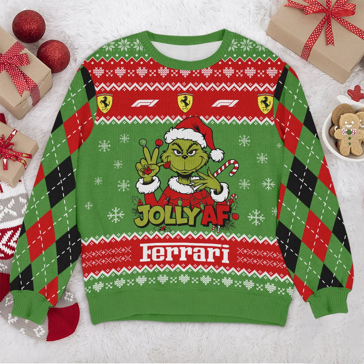 Jolly AF The Grinch Ferrari Formula 1 - Ugly Sweater BLVAF1220925A16FRR - Image 4