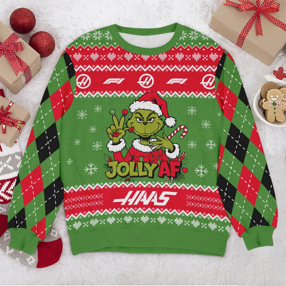 Jolly AF The Grinch Haas Formula 1 - Ugly Sweater BLVAF1220925A16HAAS - Image 4