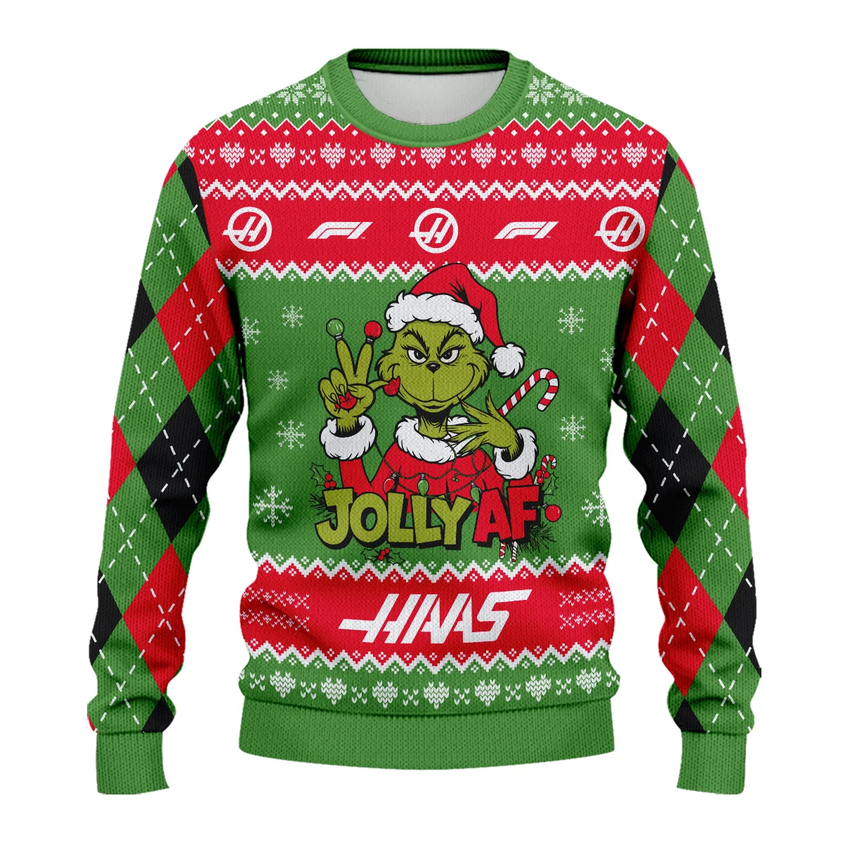 Jolly AF The Grinch Haas Formula 1 - Ugly Sweater BLVAF1220925A16HAAS - Image 2