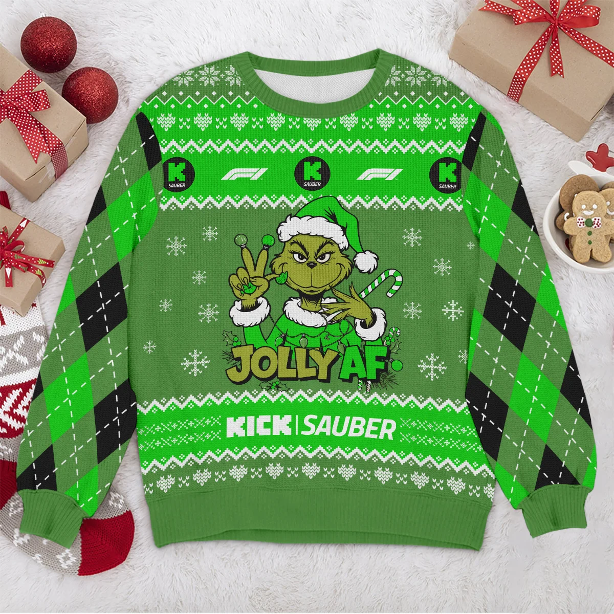 Jolly AF The Grinch Kick Sauber Formula 1 - Ugly Sweater BLVAF1220925A16KS - Image 4