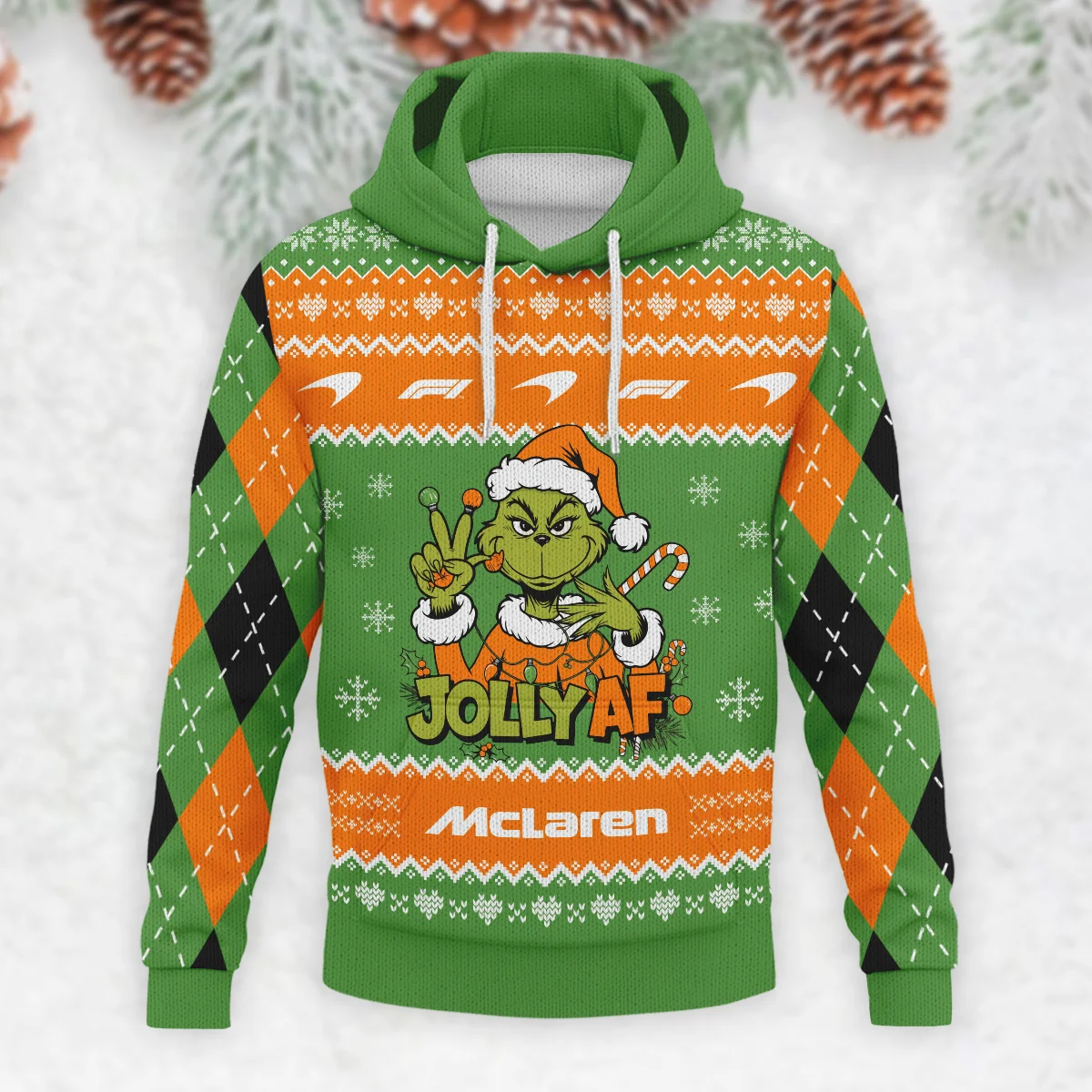 Jolly AF The Grinch McLaren Formula 1 - Knitted Hoodie BLVAF12209250A16MCL - Image 2