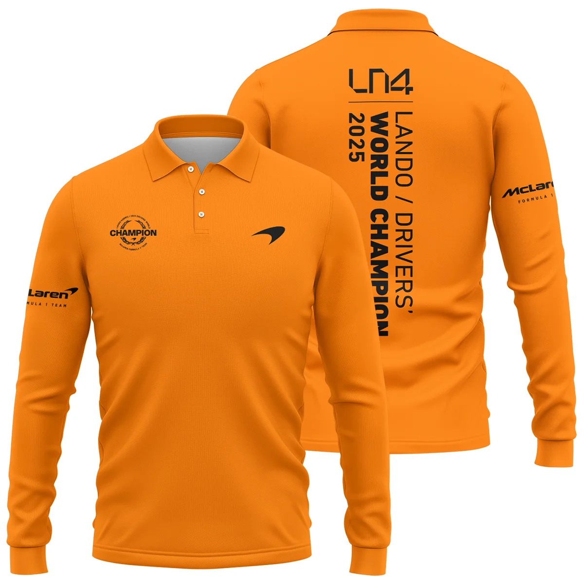 Lando Norris 2025 Drivers’ World Champion McLaren F1 Team Long Polo Shirt BLVALN051225A4LPL - Racing Lifestyle Clothing