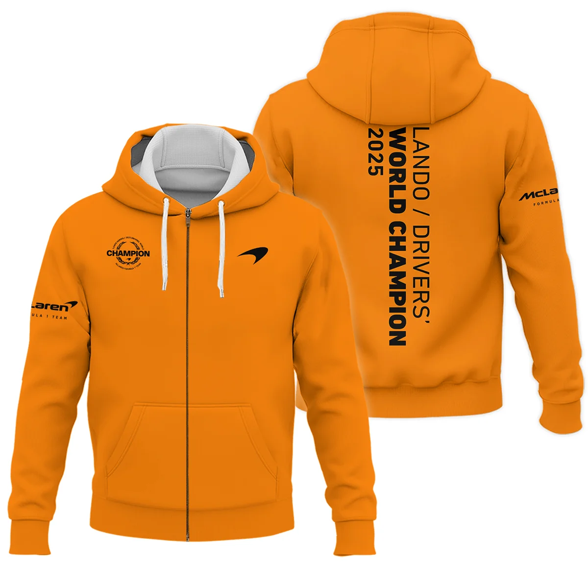 Lando Norris 2025 Drivers’ World Champion McLaren F1 Team Zipper Hoodie BLVALN051225A4ZHD - F1 Fan Gear