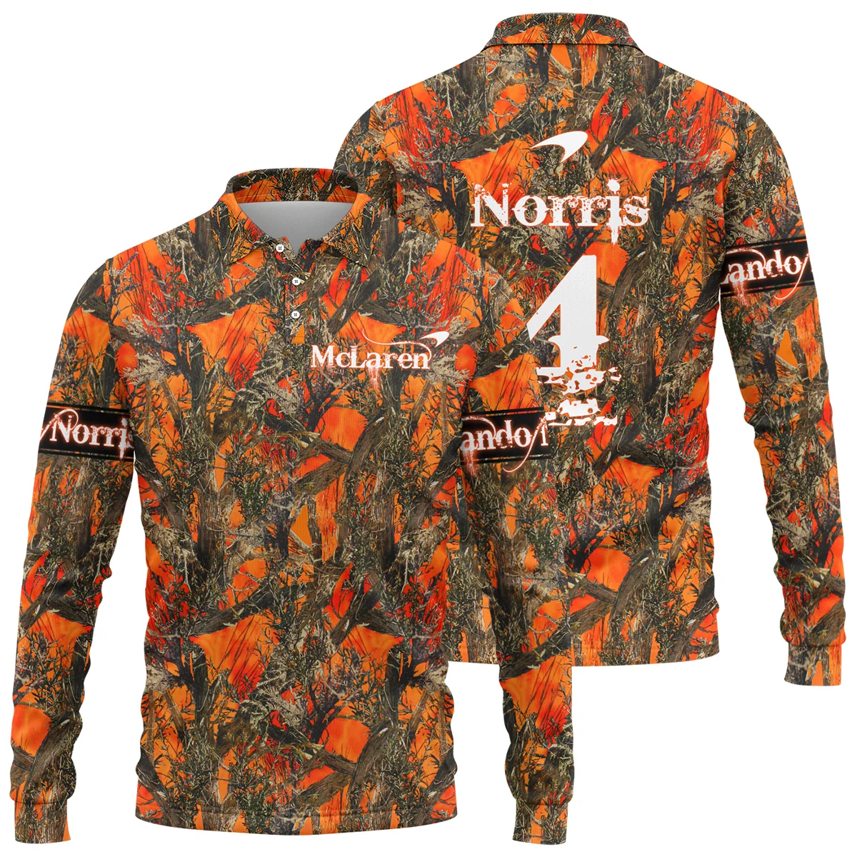 Lando Norris Hunting Camo McLaren F1 Long Polo Shirt BLNR2825A1LPL - Motorsport Lifestyle Wear