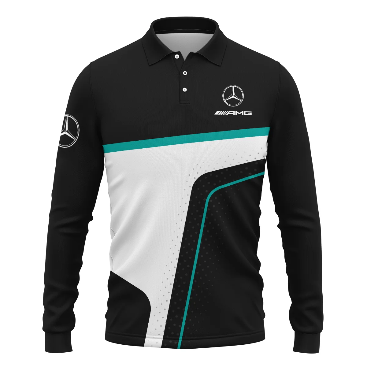 Alternative view of Limited Edition Mercedes-AMG Petronas F1 Long Polo Shirt All Over Prints BLMER6525A5LPL