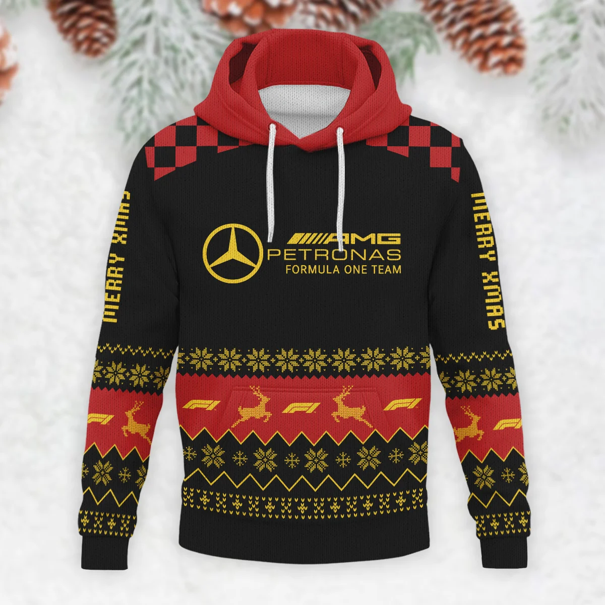 Merry X-Mas Mercedes Formula 1 - Knitted Hoodie BLVAF12209250A8MER - Image 2