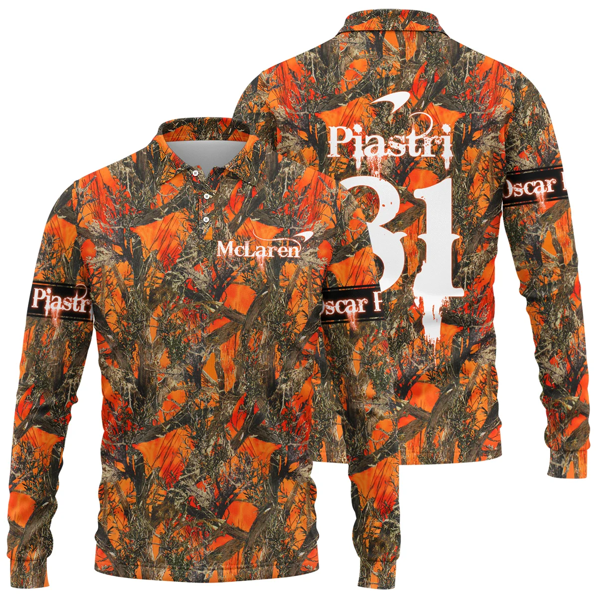 Oscar Piastri Hunting Camo McLaren F1 Long Polo Shirt BLOP2825A1LPL - Formula Racing Apparel