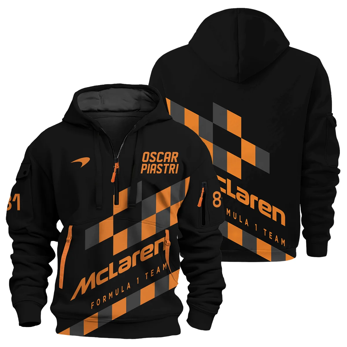 Oscar Piastri McLaren F1 Logo Hoodie Half Zip BLOP10425A63HZ - Race Day Design