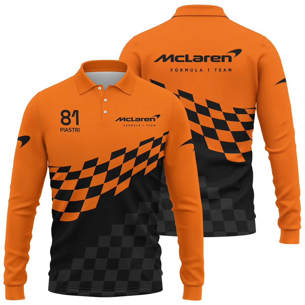 Oscar Piastri McLaren F1 Long Polo Shirt All Over Prints BLOP10425A1LPL - Formula Racing Apparel
