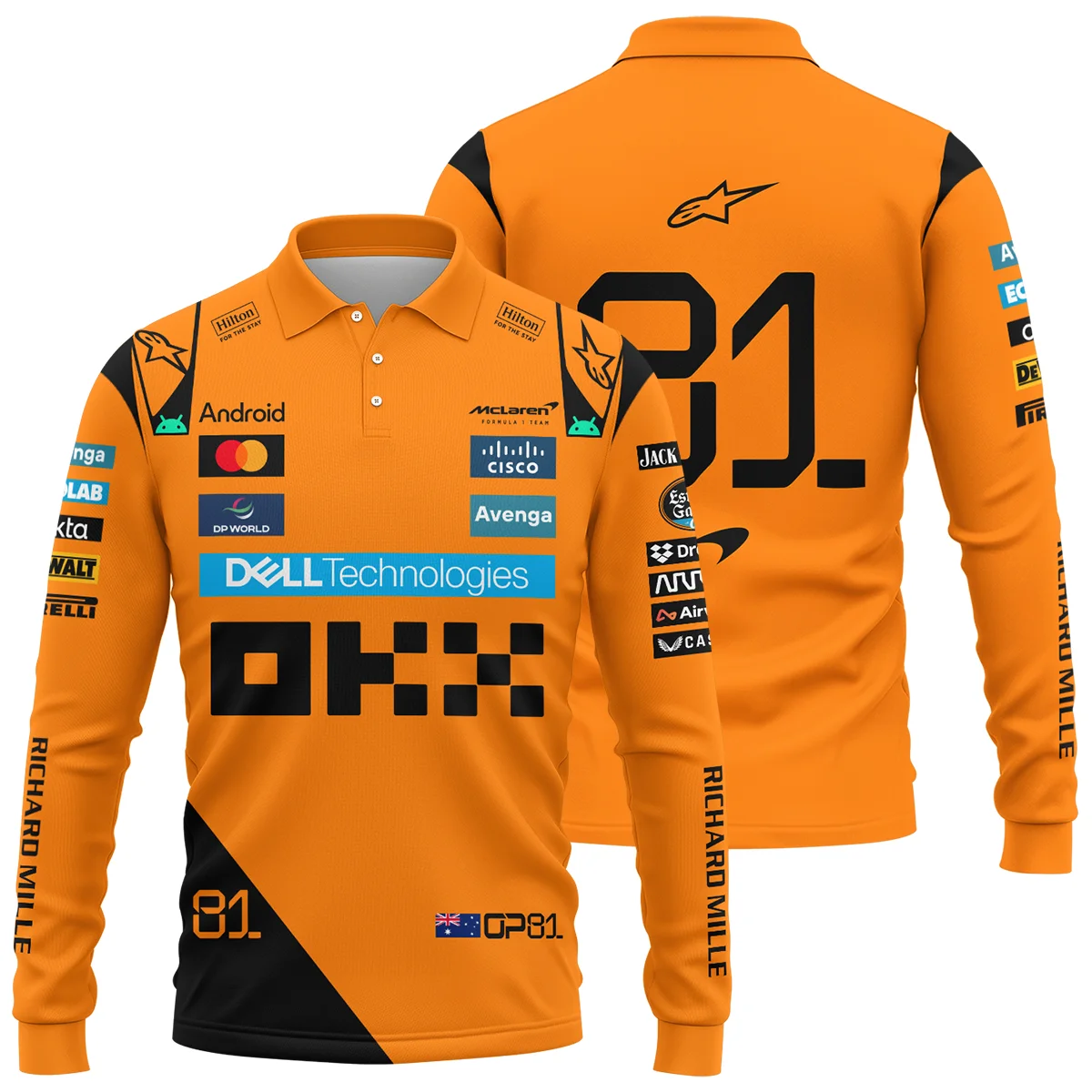 Oscar Piastri McLaren Formula One Long Polo Shirt BLF1180525A3LPL