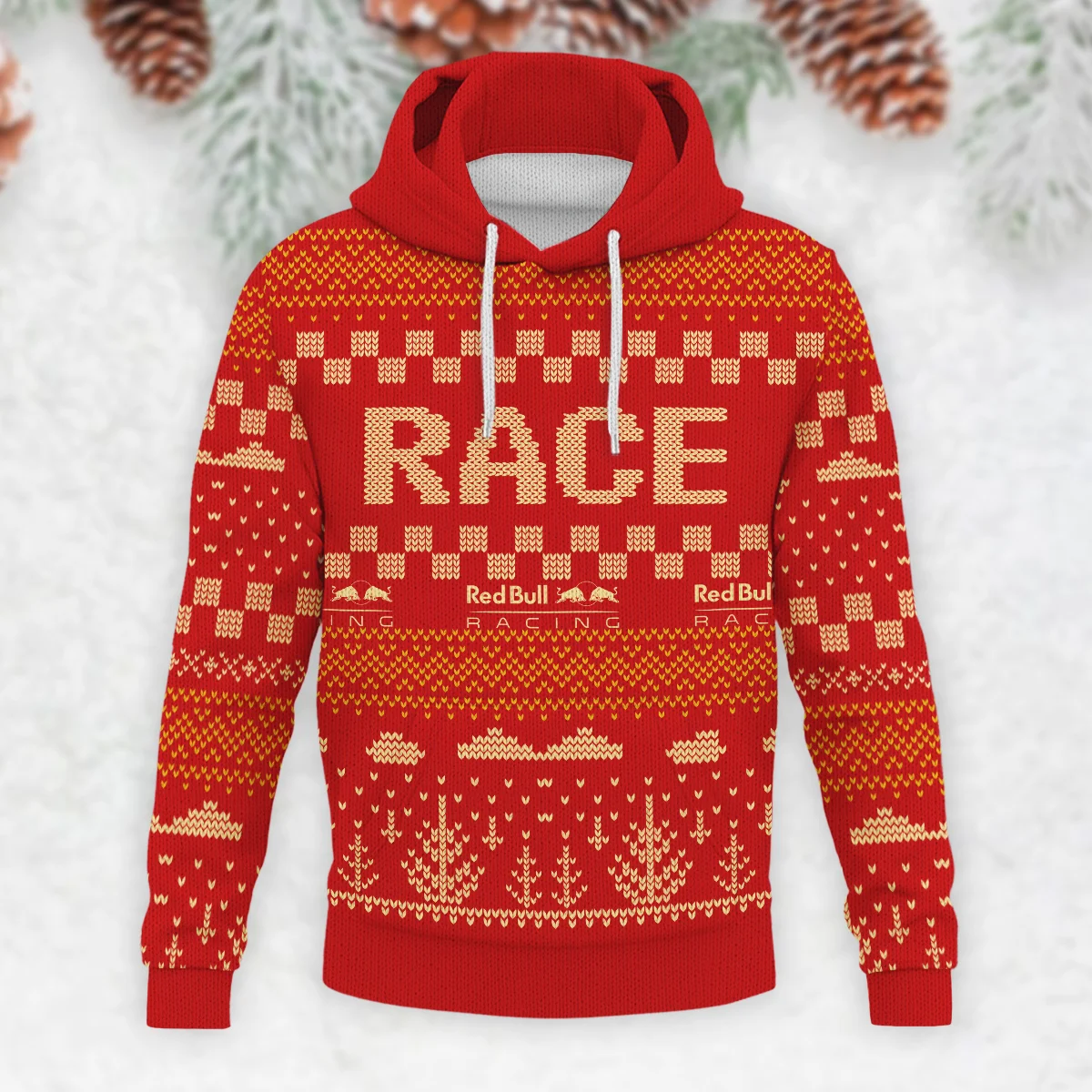 Race Xmas Pattern Red Bull Racing Formula 1 - Knitted Hoodie BLVAF12209250A30RBR - Image 2