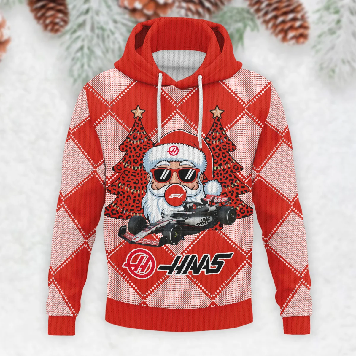 Santa Pinetree Car Haas Formula 1 - Knitted Hoodie BLVAF12209250A25HAAS - Image 2