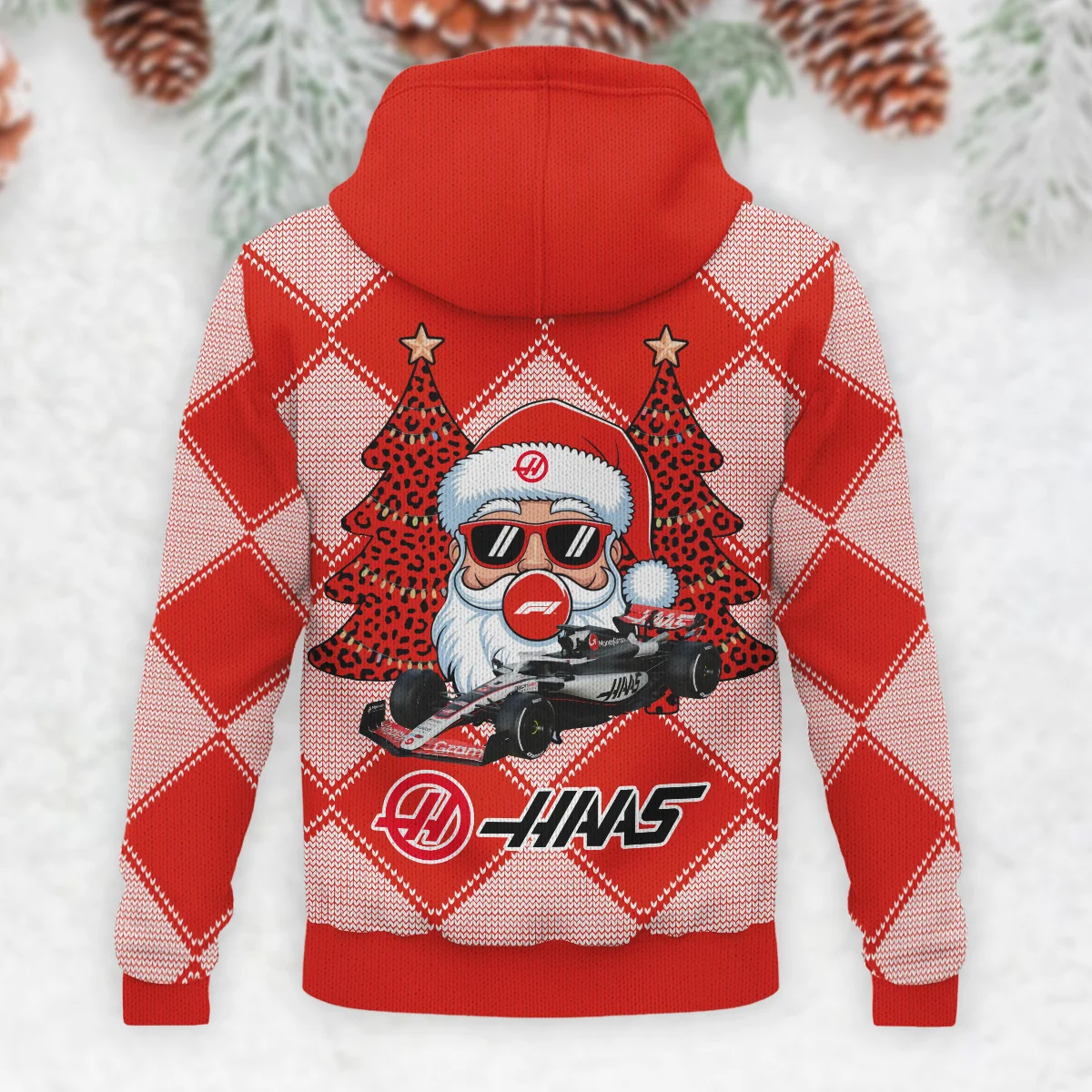 Santa Pinetree Car Haas Formula 1 - Knitted Hoodie BLVAF12209250A25HAAS - Image 3
