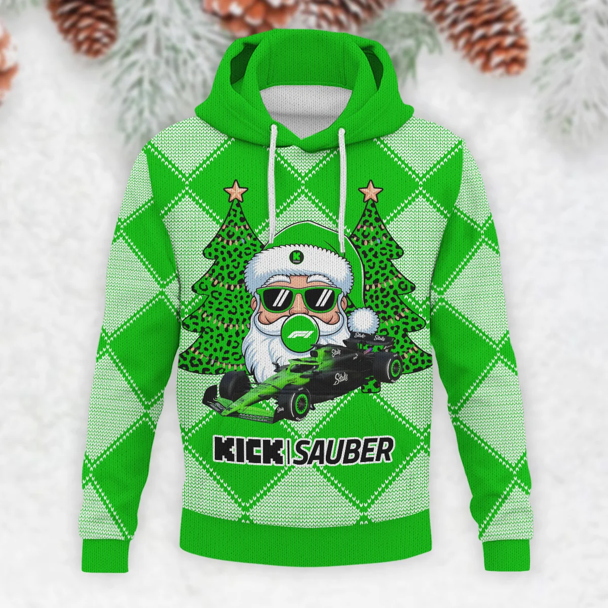 Santa Pinetree Car Kick Sauber Formula 1 - Knitted Hoodie BLVAF12209250A25KS - Image 2