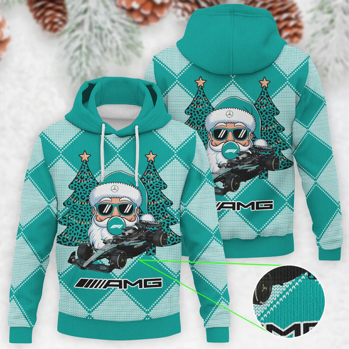 Santa Pinetree Car Mercedes Formula 1 - Knitted Hoodie BLVAF12209250A25MER
