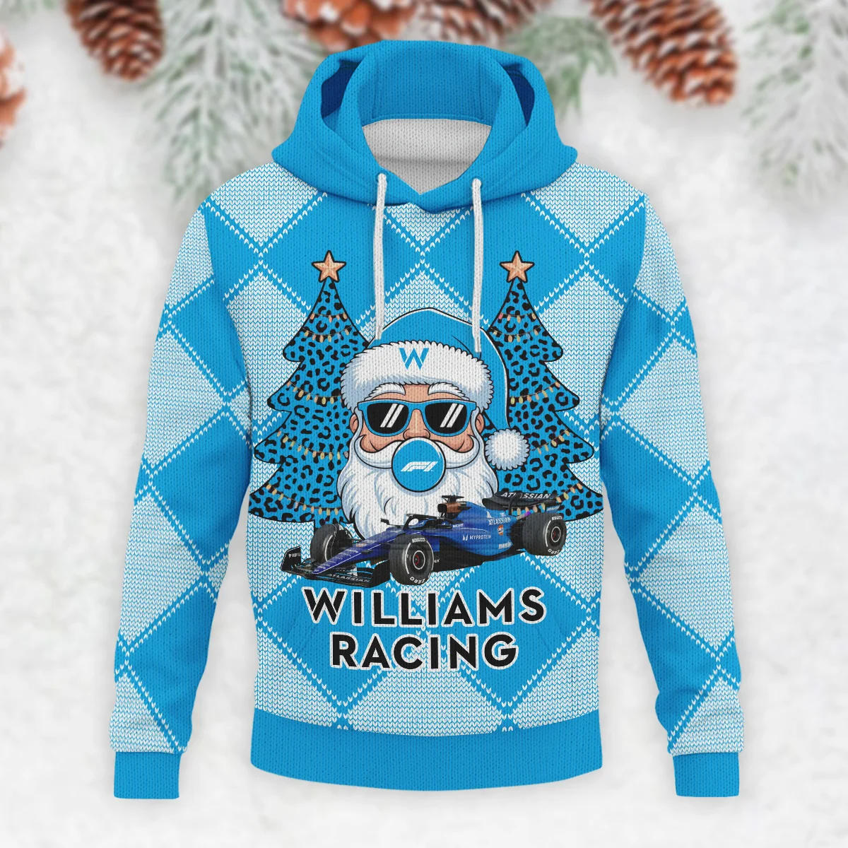 Santa Pinetree Car Williams Formula 1 - Knitted Hoodie BLVAF12209250A25WIL - Image 2