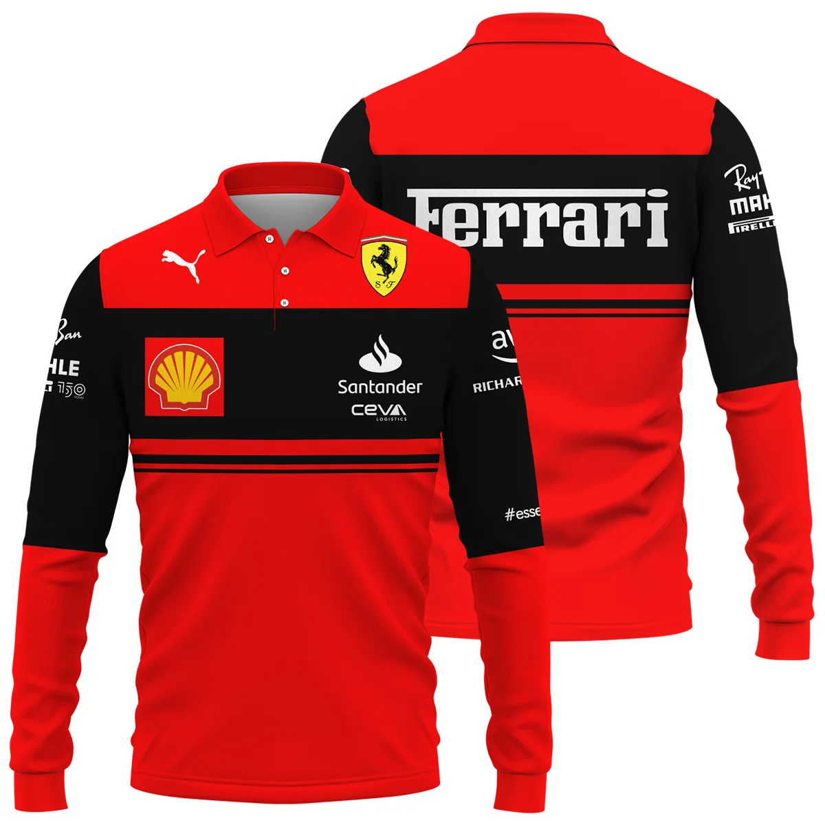 Scuderia Ferrari Racing F1 Long Polo Shirt All Over Prints BLF1R19325A1LPL - Motorsport Apparel