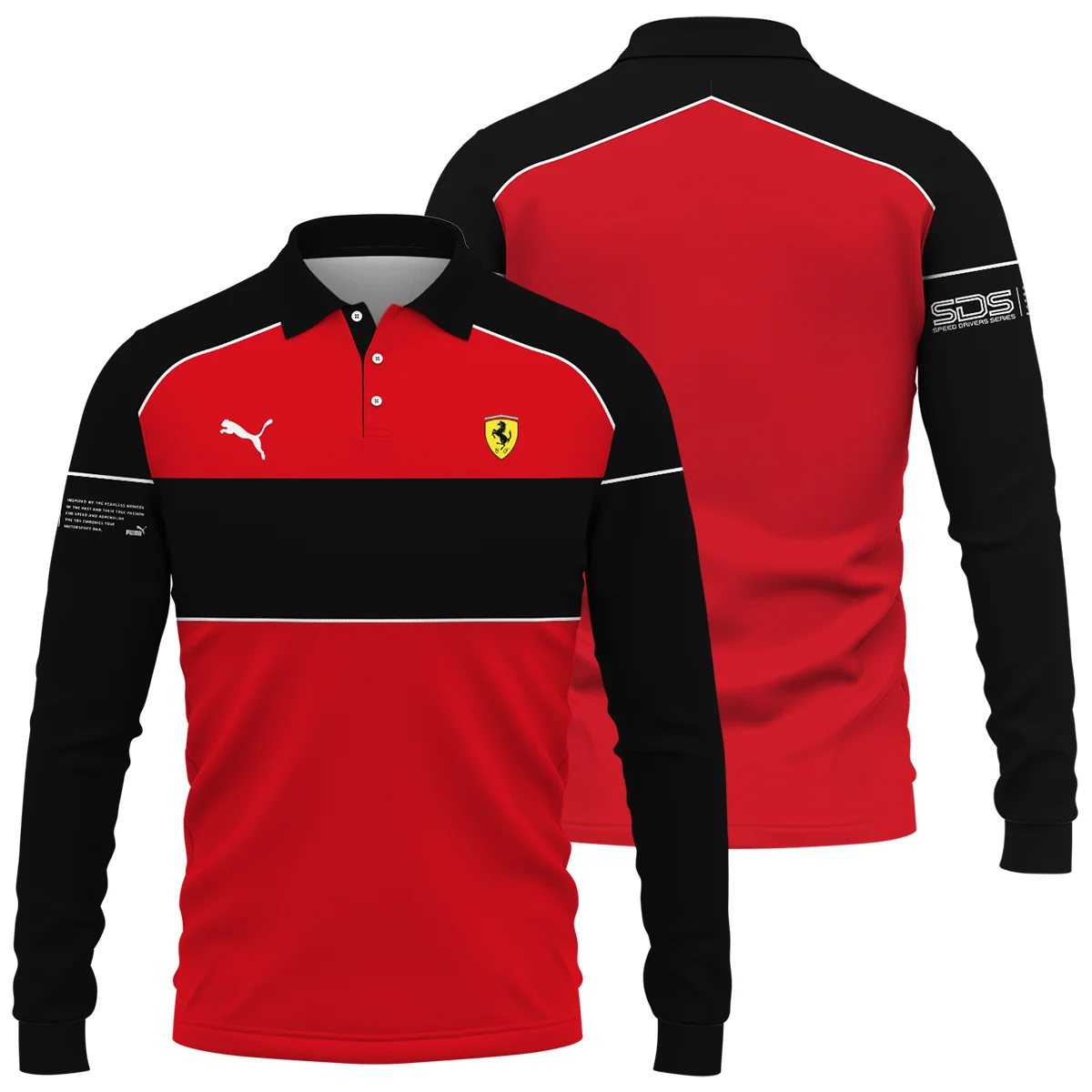 Scuderia Ferrari Racing F1 Long Polo Shirt All Over Prints BLF1R19325A4LPL - Trackside Outfit