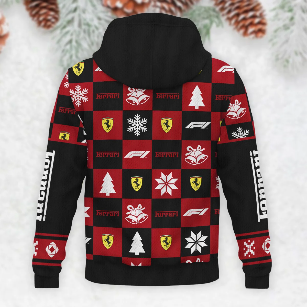 Square Pattern Ferrari Formula 1 - Knitted Hoodie BLVAF12209250A33FRR - Image 3