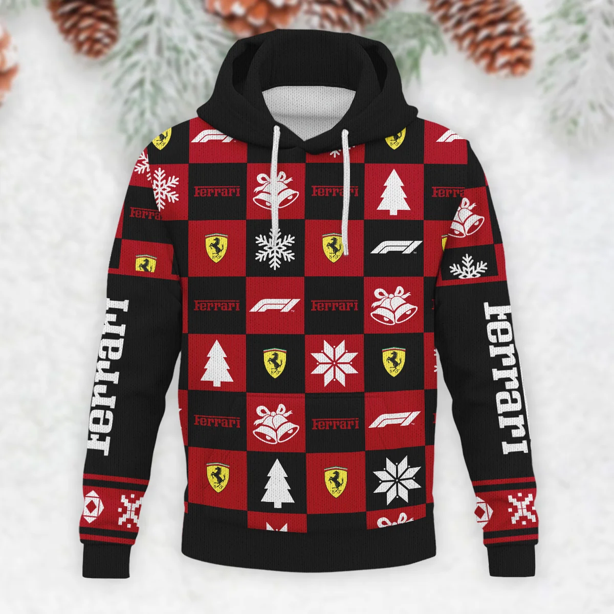 Square Pattern Ferrari Formula 1 - Knitted Hoodie BLVAF12209250A33FRR - Image 2