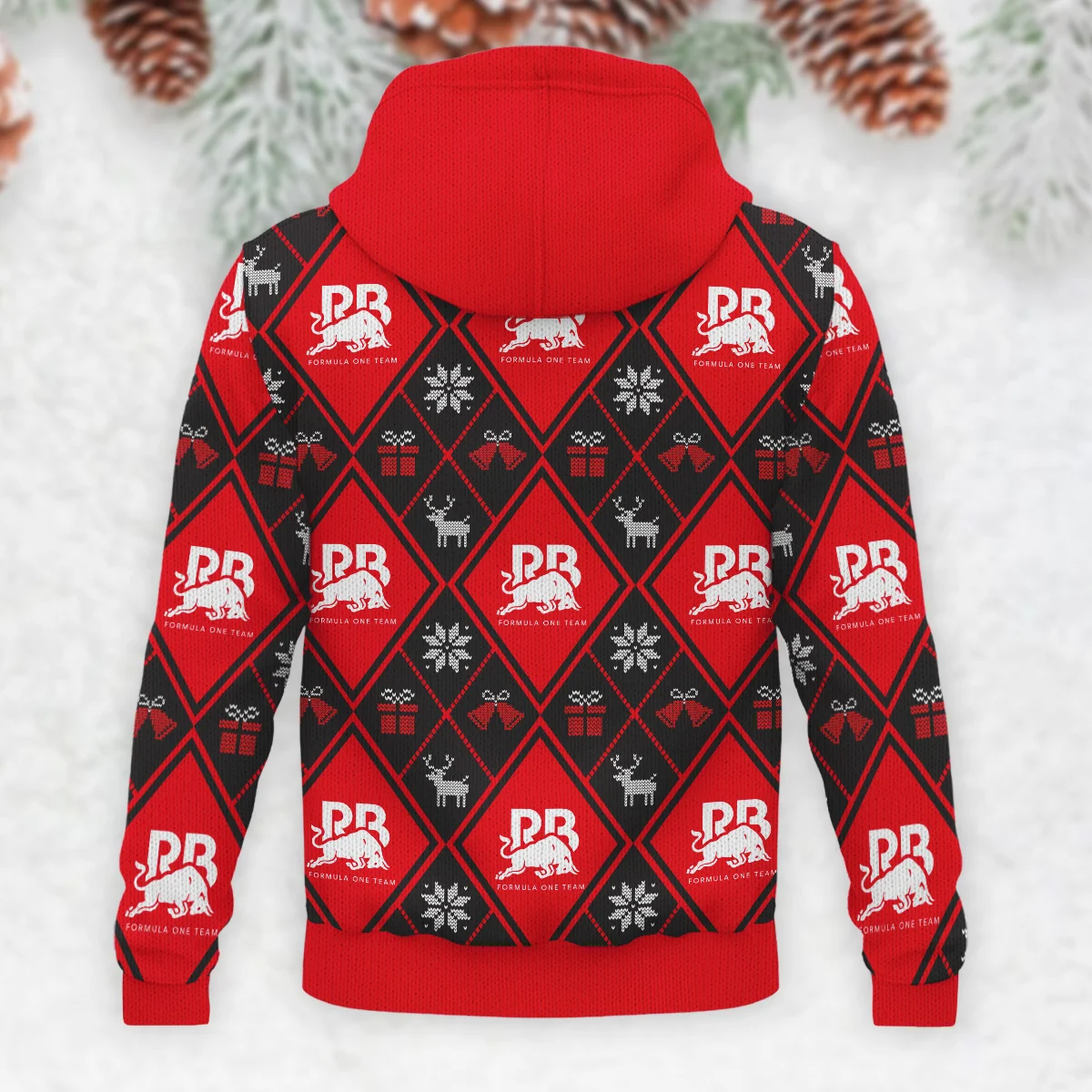 Square Xmas Pattern Racing Bulls Formula 1 - Knitted Hoodie BLVAF12209250A31RAC - Image 3