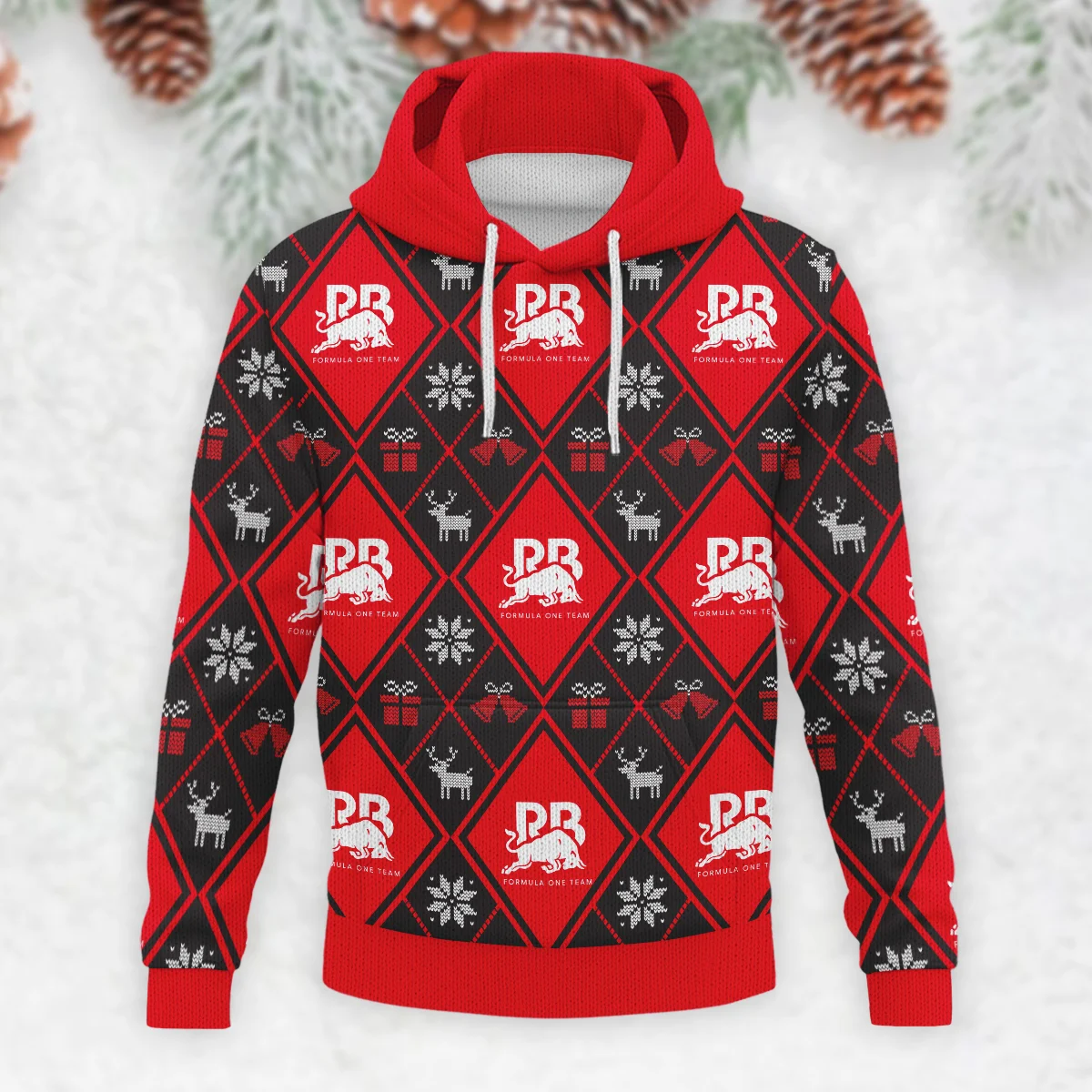 Square Xmas Pattern Racing Bulls Formula 1 - Knitted Hoodie BLVAF12209250A31RAC - Image 2