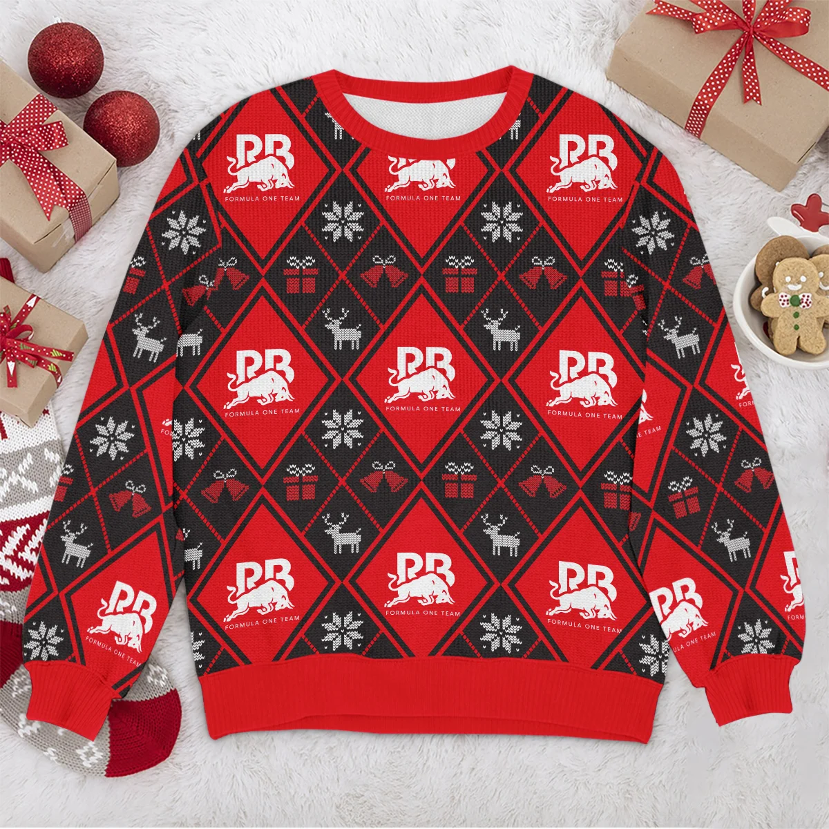 Square Xmas Pattern Racing Bulls Formula 1 - Ugly Sweater BLVAF1220925A31RAC - Image 4