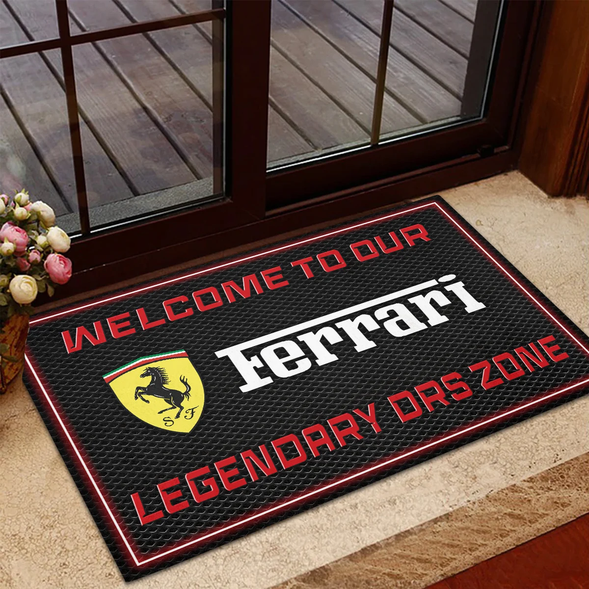 Welcome To Legendary DRS Zone Ferrari F1 Rubber Base Doormat - All Over Print BLF1139A6FRR