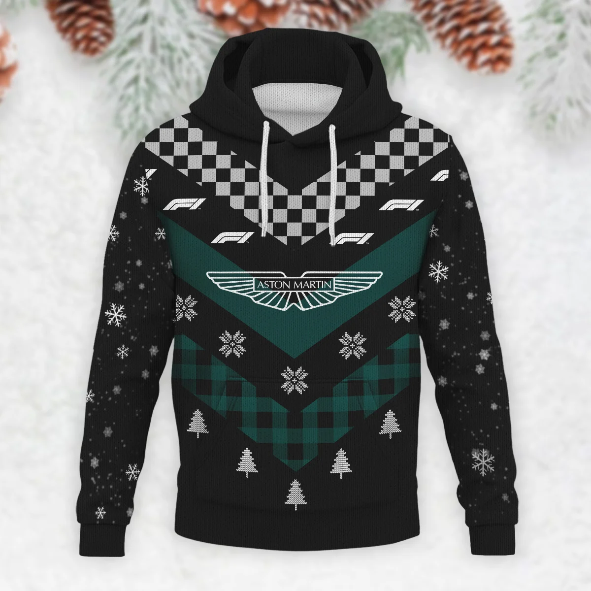 Winter Xmas Pattern Aston Martin Formula 1 - Knitted Hoodie BLVAF12209250A32AM - Image 2